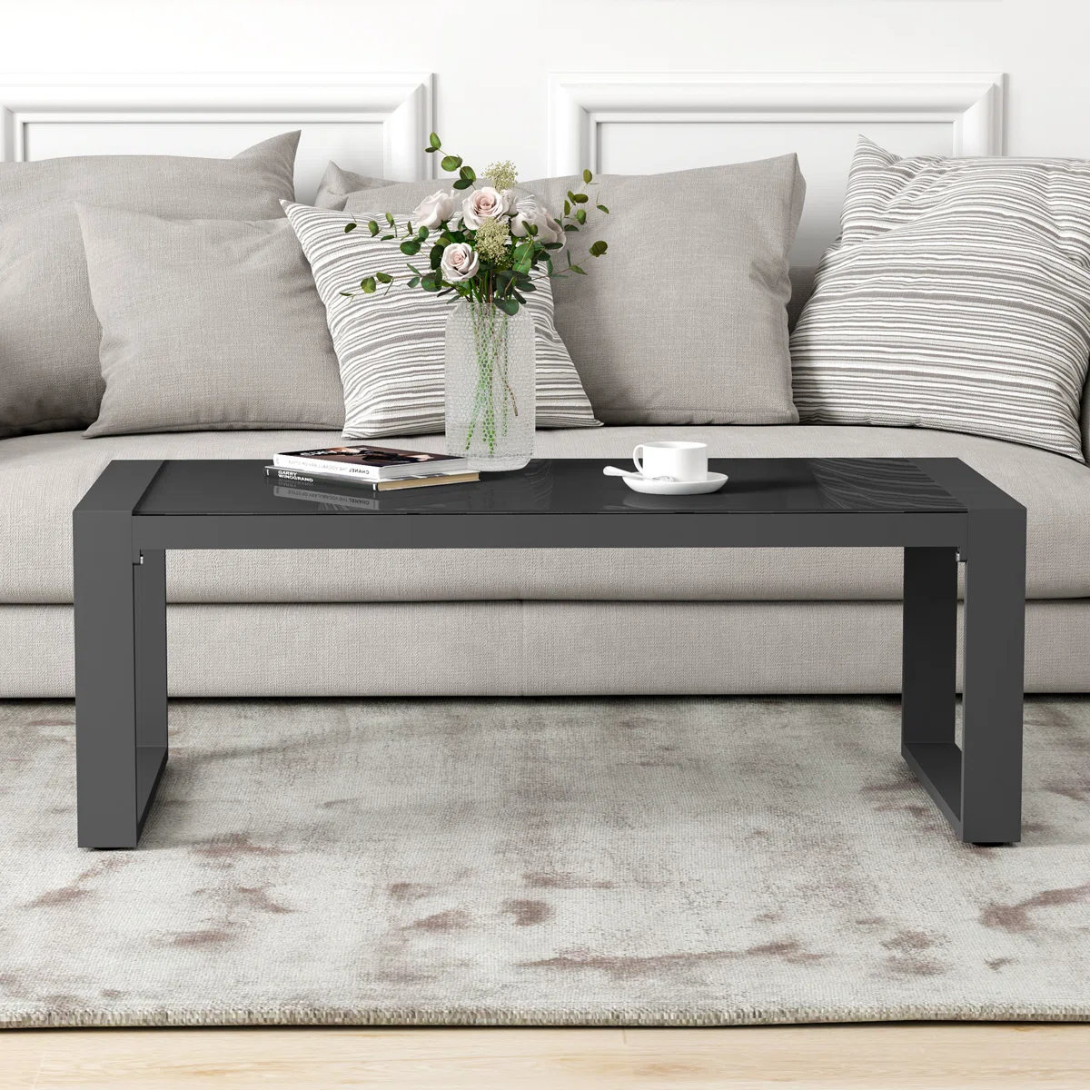 Weatherproof Rectangular Aluminum Outdoor Coffee Table - Durable Metal Frame, 44" W x 22" D - Image 2