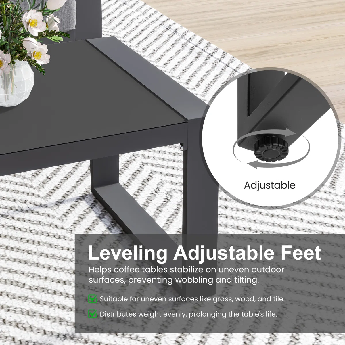 Weatherproof Rectangular Aluminum Outdoor Coffee Table - Durable Metal Frame, 44" W x 22" D - Image 4
