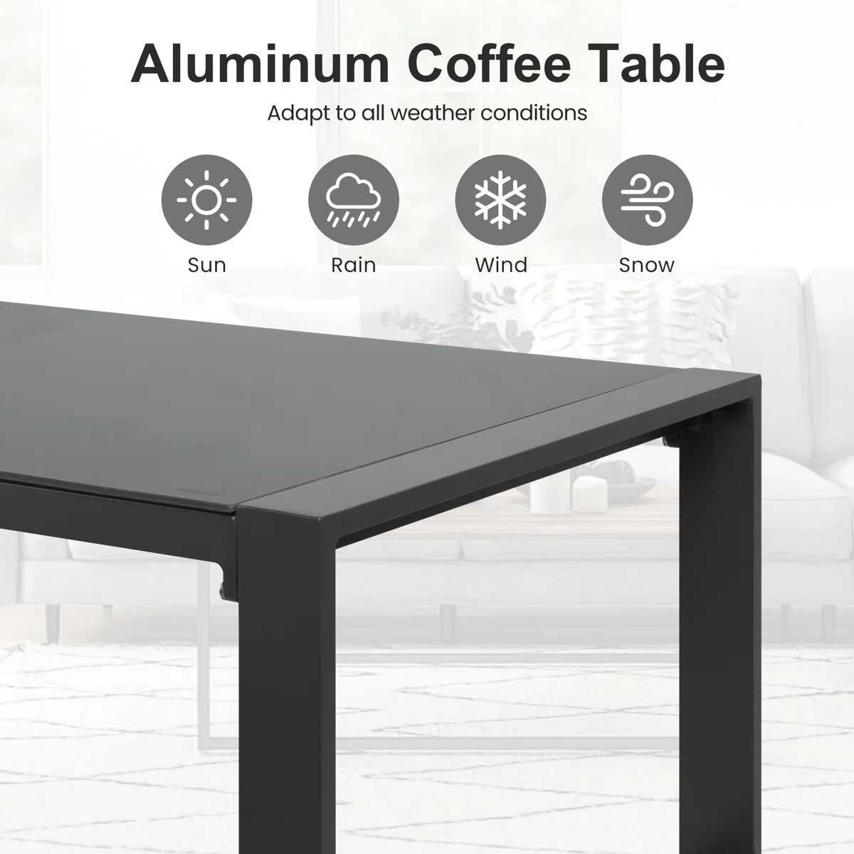 Weatherproof Rectangular Aluminum Outdoor Coffee Table - Durable Metal Frame, 44" W x 22" D - Image 6