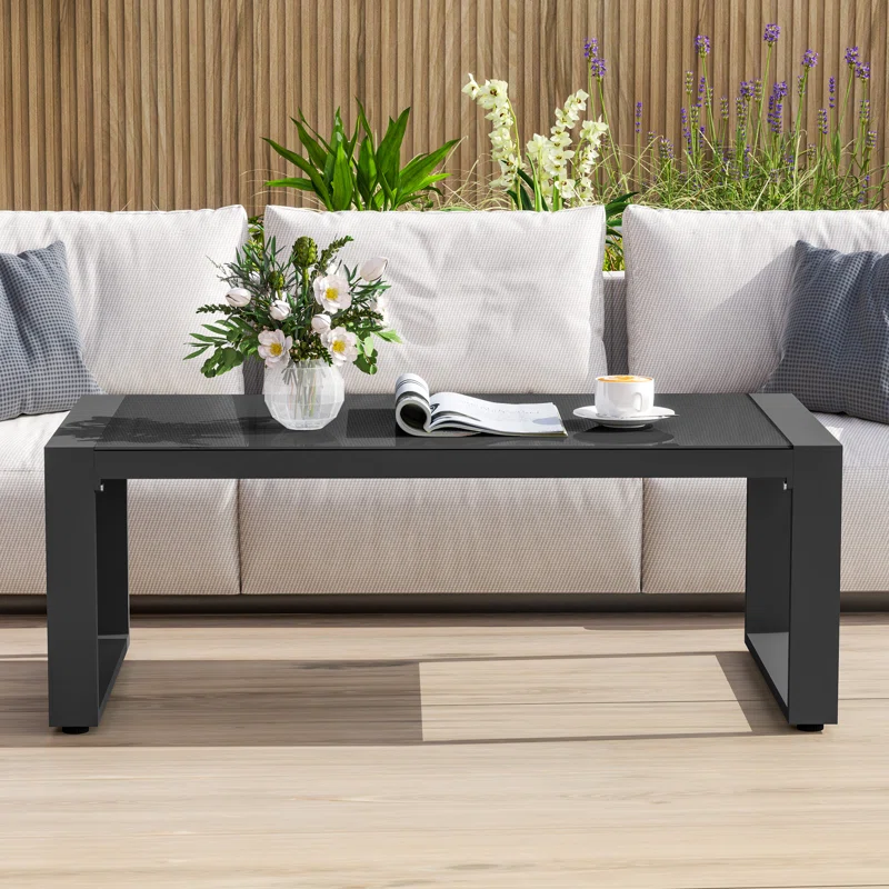 Weatherproof Rectangular Aluminum Outdoor Coffee Table - Durable Metal Frame, 44" W x 22" D